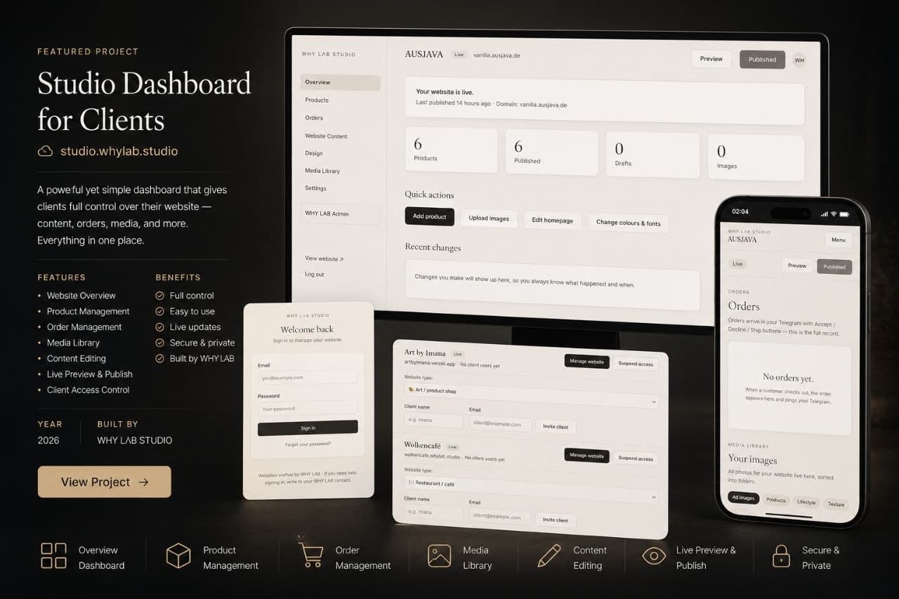 Studio Dashboard — Client Management Portal